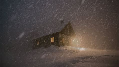 Lone Cabin Howling Winds Blizzard Snowstorm Cozy Winter Snow Winter