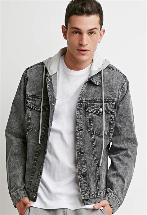 Lyst Forever 21 Hooded Denim Jacket In Gray For Men