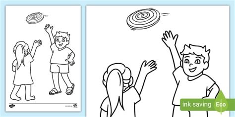Free Children Playing Frisbee Colouring Sheet Twinkl