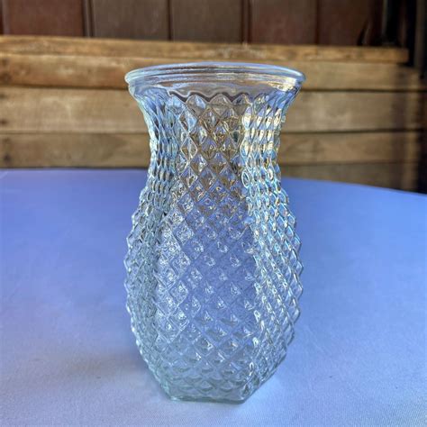 Hoosier Glass Vase Clear Sided Hexagon Diamond Vintage