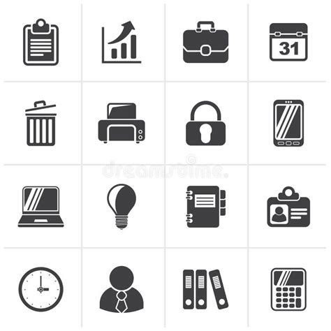Office Icons Set Black Stock Illustrations 45875 Office Icons Set