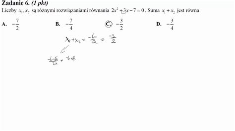 Liczby x1, x2 są różnymi rozwiązaniami równania 2x2+3x−7=0 Suma x1+x2