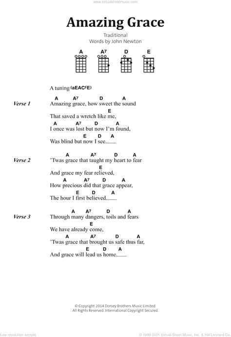 Amazing Grace Sheet Music For Banjo Solo Lyrics Chords V