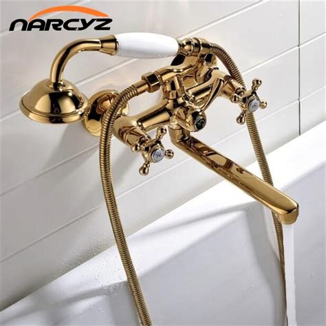 Bathtub Faucets Brass Luxury Gold Bathroom Shower Faucet Set Rainfall