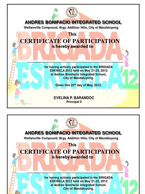 Certificate Abis Brigada Eskwela