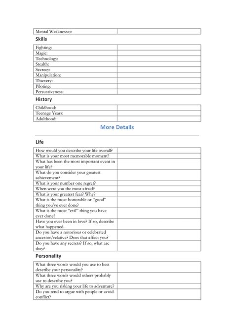 Character Profile Sheet Template In Word And Pdf Formats