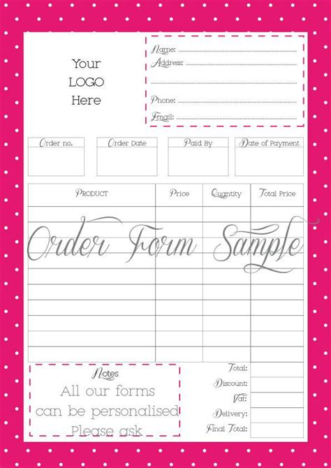 Small Business Free Printable Order Forms For Crafts