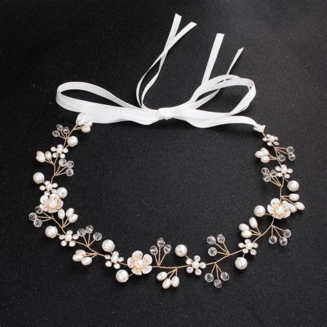 Handmade Beaded Bridal Flower Hair Vine With Pearls Pearl Headband