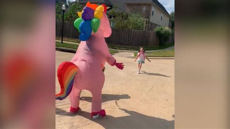 Mom Of The Year Dressed Up As A Massive Pink Unicorn To Surprise Her