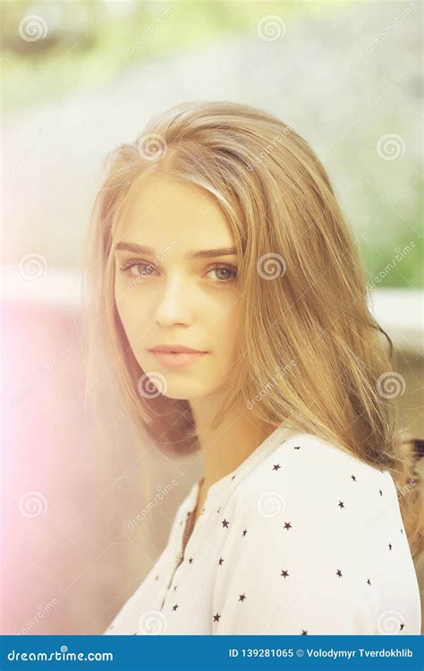 Blonde Cute Girl On Sunny Day Stock Image Image Of Blurred White