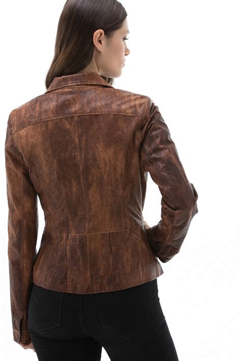 Womens 100 Real Brown Leather Whiskey Jacket