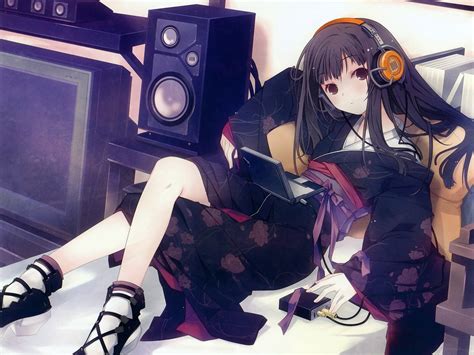 Online Crop Female Anime Character Wearing Headphone Hd Wallpaper