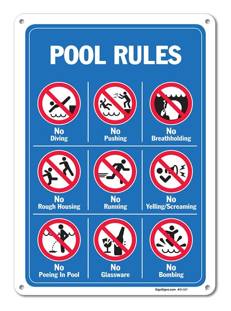 Pool Signs Pool Rules Sign With Graphics Large 10 X 14 Aluminum For
