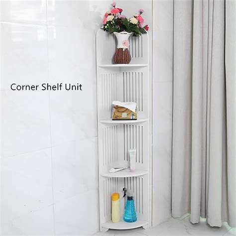 Corner Shelf Unit Narrow Bathroom Storage 4 Tier Wooden Standing