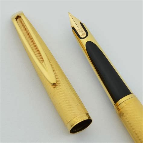 Waterman Cf Fountain Pen 1950s Gold Plated Line Pattern 18k Fine