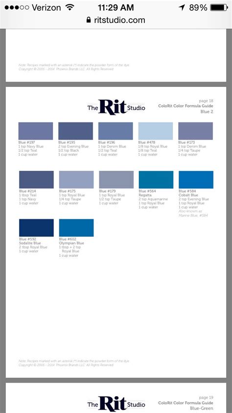 Rit Synthetic Dye Color Chart
