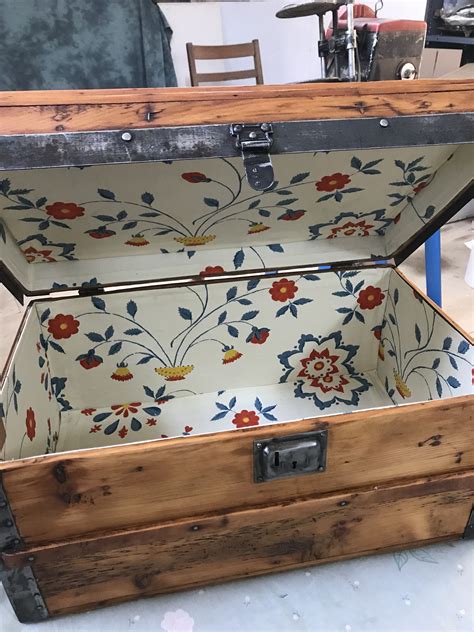 Freshly Lined Antique Trunk Shabby Chic Decor Steamer Trunk Makeover