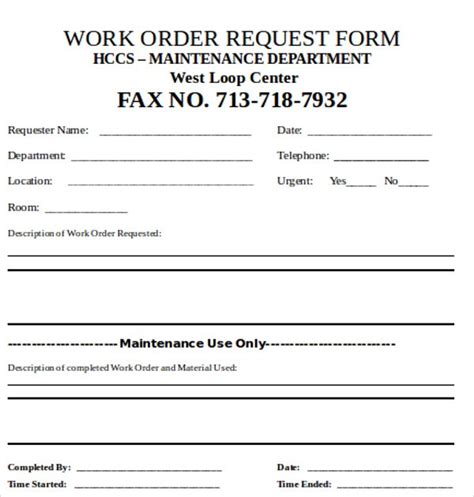 Generic Work Order Form Printable Free 27 Printable Work Order Forms