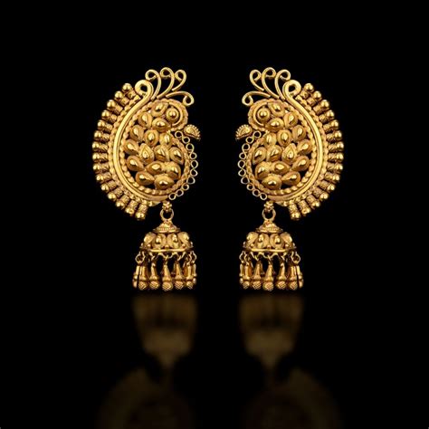 Peacock Carved Gold Earrings