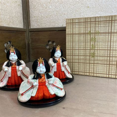 Extremely Rare Japanese Hina Dolls Set Kimekomi Dolls Set Of 3 Sannin