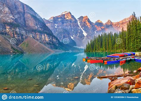 Sunrise Over The Canadian Rockies At Moraine Lake In