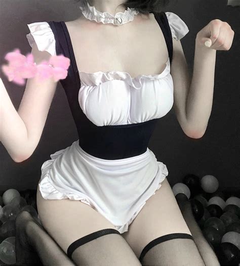 Tenue De Soubrette Body Noir Et Blanc Dos Nu Et Tablier Sexy Maid