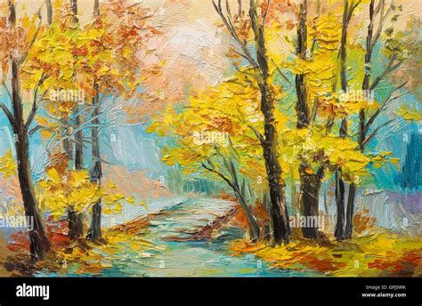 Oil Painting Landscape Colorful Autumn Forest Stock Photo Alamy