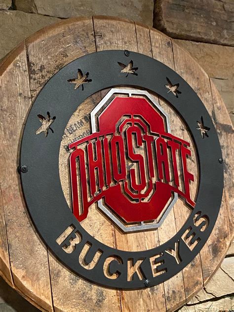 Ohio State Painted Metal Sign On Authentic Bourbon Barrel Etsy