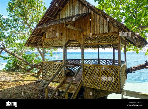 Native Style Bamboo Beach Hut For Shade On Alona Beach Panglao Bohol