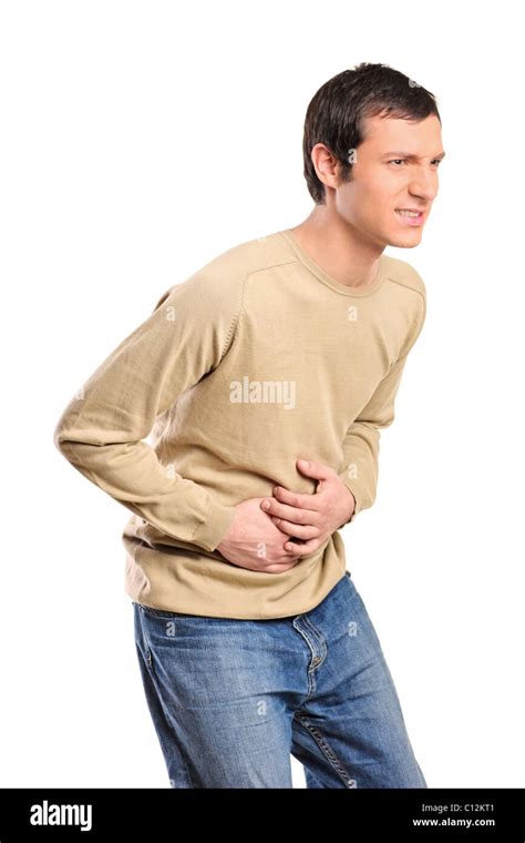 Young Man Suffering From A Bad Stomach Ache Pain Stock Photo Alamy