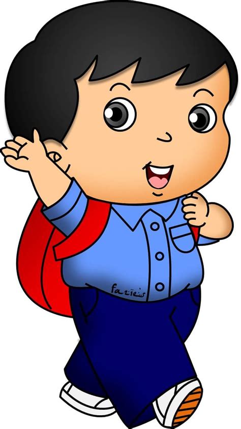 Gambar Kartun Budak Sekolah Tadika Cute Boy Hands Up Cartoon Vector