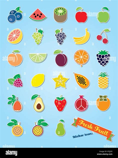 Collection Of 25 Fresh Fruit Sticker Icons Stock Vector Image And Art Alamy