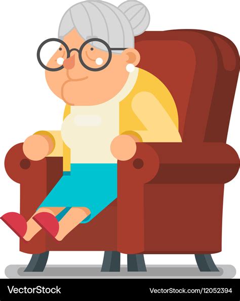 Sit Rest Granny Old Lady Character Cartoon Flat Vector Image