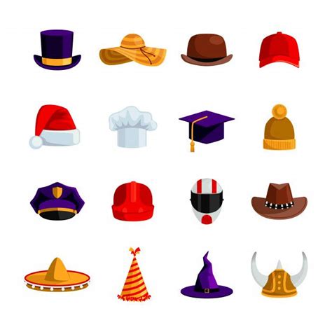 Download Hats And Caps Flat Color Icons Set Of Sombrero Bowler Square
