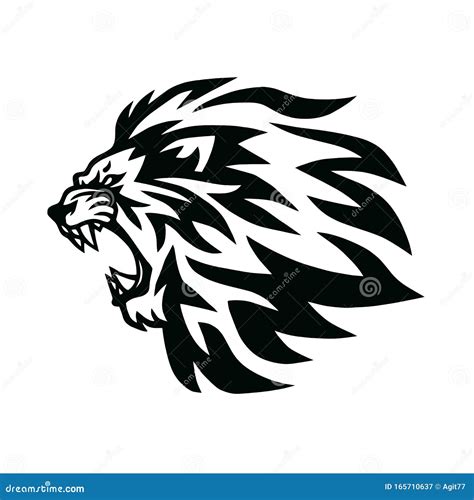 Angry Lion Head Roaring Logo Template Vector Line Art Illustration
