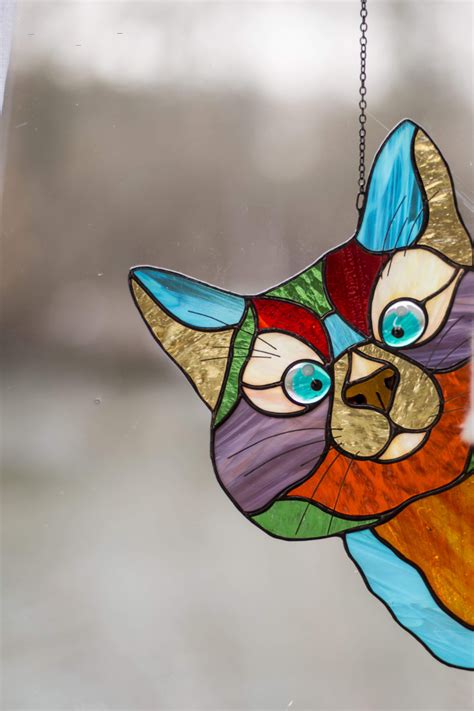 Stained Glass Cat Suncatcher Perfect Ts For Cat Lovers Peeking Cat