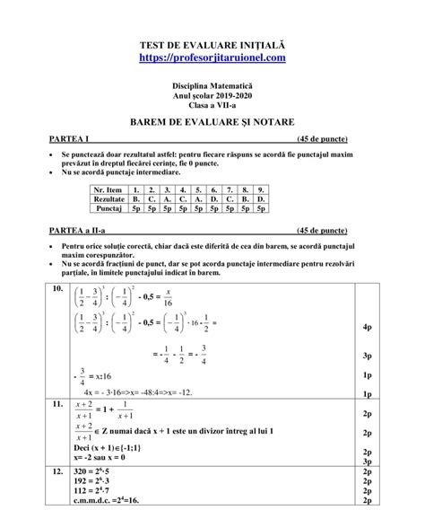 An Scolar 2019 2020 Clasa A Vii A Test Initial La Matematica Cu
