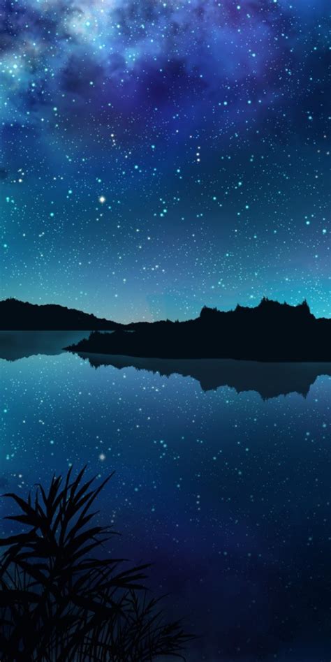 1080x2160 Amazing Starry Night Over Mountains And River One Plus 5t