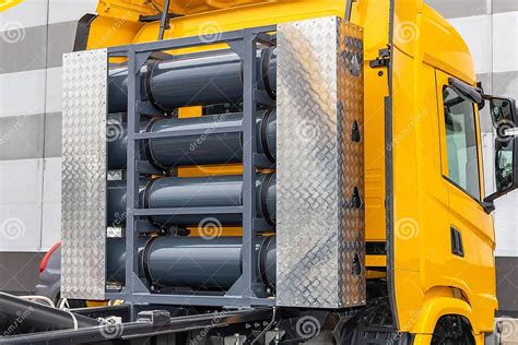 Compressed Natural Gas Cylinders Behind The Truck Cab Truck With A