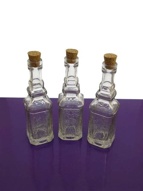 Set Of 3 Clear Glass Bottles With Corks 50ml Decorative Glass Square Shape The Perfect Size