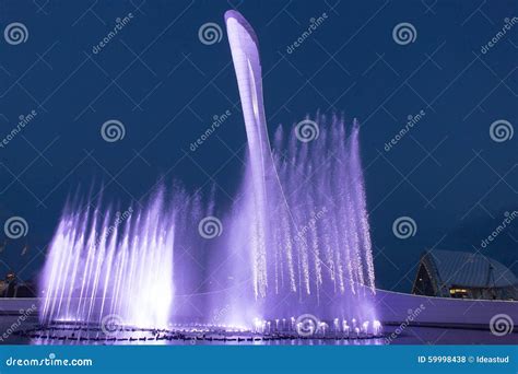 Night Illumination Of Sochi Olympic Fountain Editorial Stock Photo