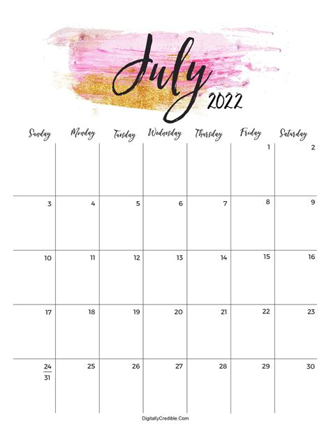 July Calendar Cute Free Printable July 2022 Calendar Designs Zohal