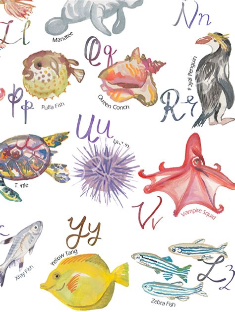 Sea Animals Alphabet Print A Z Sea Creatures Nursery Art Etsy