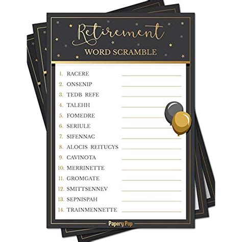 We recommend 60 minutes but are happy adjust to fit your desired agenda. Retirement Party Word Scramble Game Cards (50 Pack ...