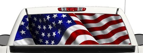 American Usa Flag Pick Up Truck Window Graphic Decal Perforated Sticker