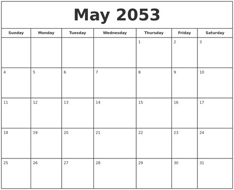 May 2053 Print Free Calendar