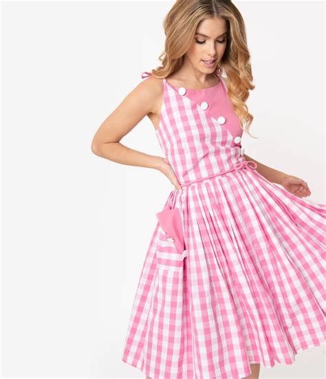 Unique Vintage 1950s Light Pink And White Gingham Hamilton Swing Dress In 2020 Pink Gingham