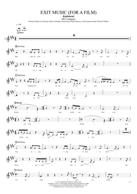 Exit Music For A Film Tab By Radiohead Guitar Pro Full Score