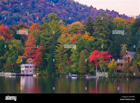 Autumn Colors At Mirror Lake In Lake Placid In Adirondacks State Park