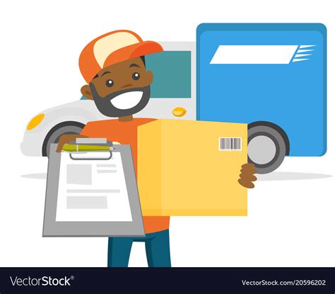 Young Delivery Man Delivering Parcel To Customer Vector Image